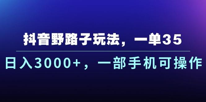 抖音野路子玩法，一单35.日入3000+，一部手机可操作-搞钱日记