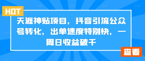 天涯神贴项目，抖音引流公众号转化，出单速度特别快，一周日收益破千-搞钱日记