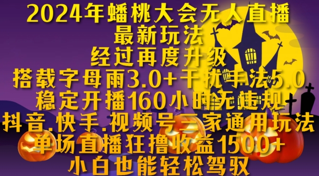 2024年蟠桃大会无人直播最新玩法，稳定开播160小时无违规，抖音、快手、视频号三家通用玩法【揭秘】-搞钱日记