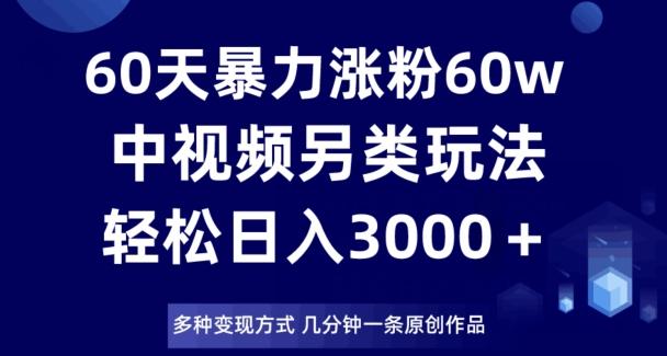 60天暴力涨粉60W，中视频另类玩法，日入3000＋，几分钟一条原创作品多种变现方式-搞钱日记