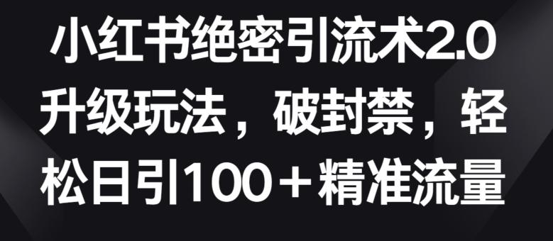 小红书绝密引流术2.0升级玩法，破封禁，轻松日引100+精准流量【揭秘】-搞钱日记