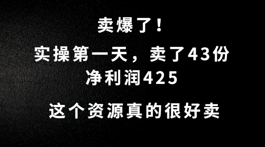 这个资源，需求很大，实操第一天卖了43份，净利润425【揭秘】-搞钱日记