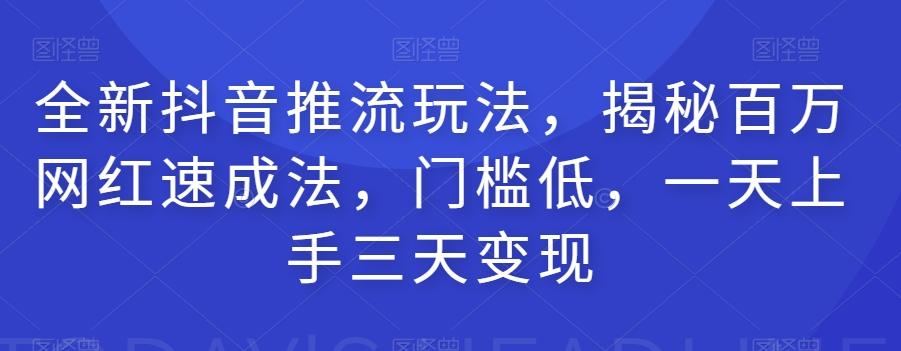 全新抖音推流玩法，揭秘百万网红速成法，门槛低，一天上手三天变现-搞钱日记