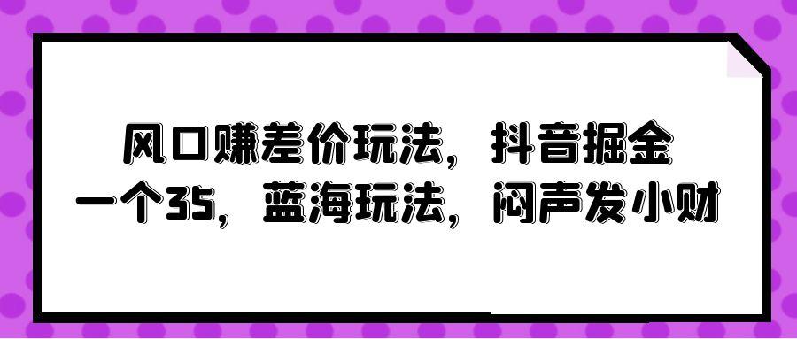 (10022期)风口赚差价玩法，抖音掘金，一个35，蓝海玩法，闷声发小财-搞钱日记
