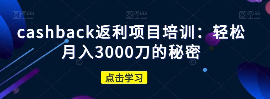cashback返利项目培训：轻松月入3000刀的秘密-搞钱日记