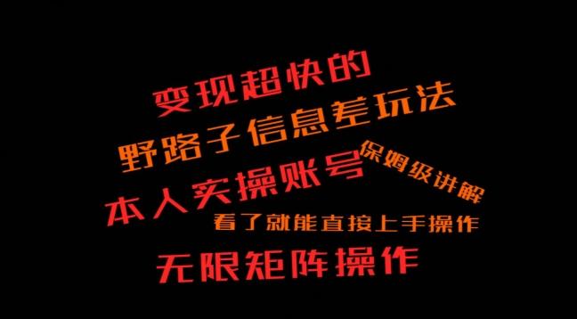 变现超快的野路子信息差玩法，本人实操账号保姆级讲解-搞钱日记