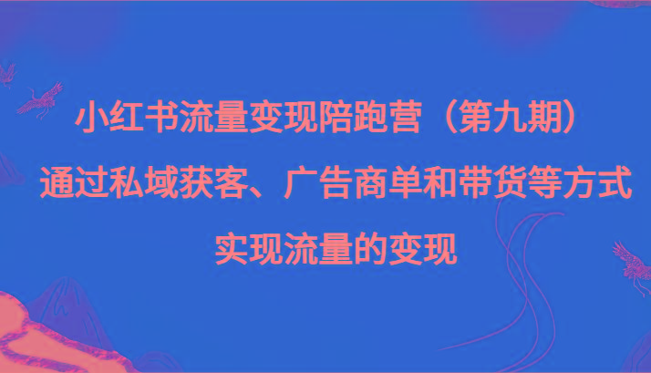 小红书流量变现陪跑营（第九期）通过私域获客、广告商单和带货等方式实现流量变现-搞钱日记