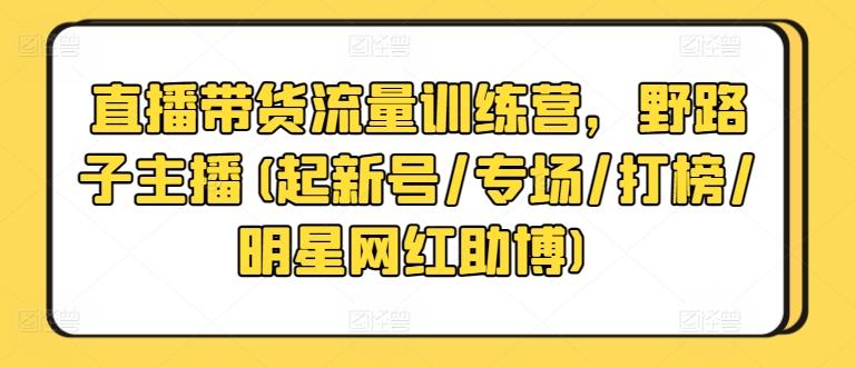 直播带货流量训练营，野路子主播(起新号/专场/打榜/明星网红助博)-搞钱日记