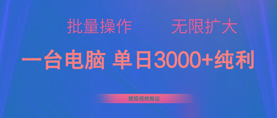搜狐视频搬运，一台电脑单日3000+，批量操作，可无限扩大-搞钱日记