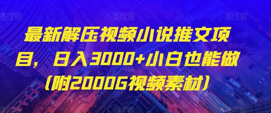 最新解压视频小说推文项目，日入3000+小白也能做（附2000G视频素材）【揭秘】-搞钱日记