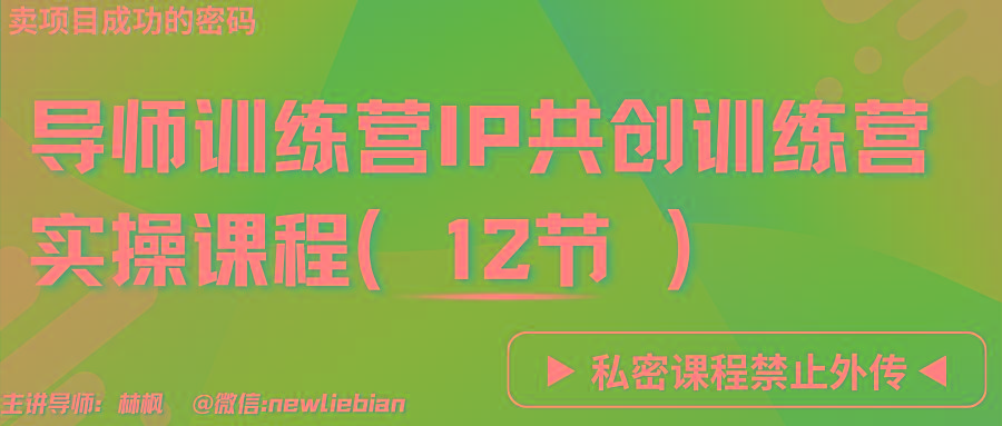 导师训练营3.0IP共创训练营私密实操课程(12节)-卖项目的密码成功秘诀-搞钱日记