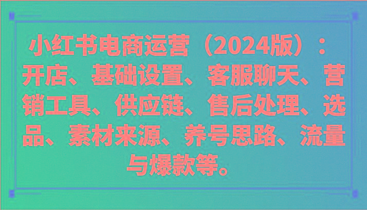 小红书电商运营(2024版)：开店、设置、供应链、选品、素材、养号、流量与爆款等-搞钱日记