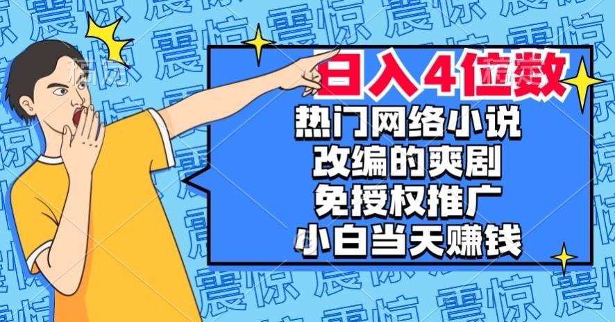 热门网络小说改编的爽剧，免授权推广，新人当天就能赚钱，日入4位数【揭秘】-搞钱日记