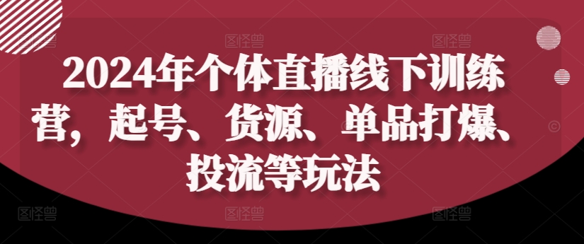 2024年个体直播训练营，起号、货源、单品打爆、投流等玩法-搞钱日记
