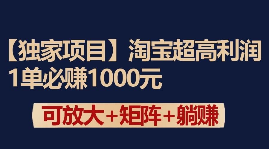 独家淘宝超高利润项目:1单必赚1000元,可放大可矩阵操作-搞钱日记