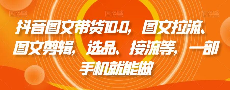 抖音图文带货10.0，图文拉流、图文剪辑，选品、接流等，一部手机就能做-搞钱日记