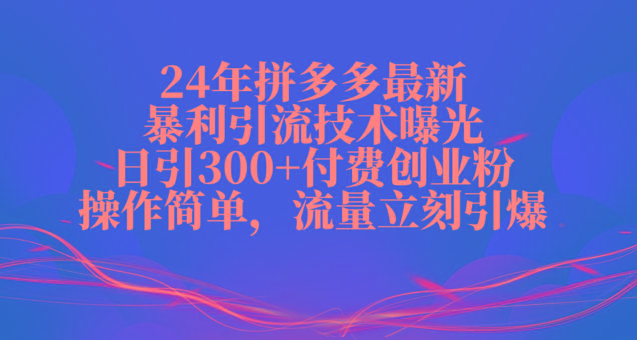 24年拼多多最新暴利引流技术曝光，日引300+付费创业粉，操作简单，流量...-搞钱日记