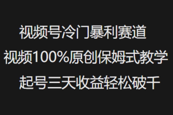 视频号冷门暴利赛道视频100%原创保姆式教学起号三天收益轻松破千-搞钱日记