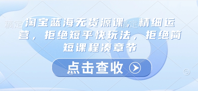 淘宝蓝海无货源课，精细运营，拒绝短平快玩法，拒绝简短课程凑章节-搞钱日记