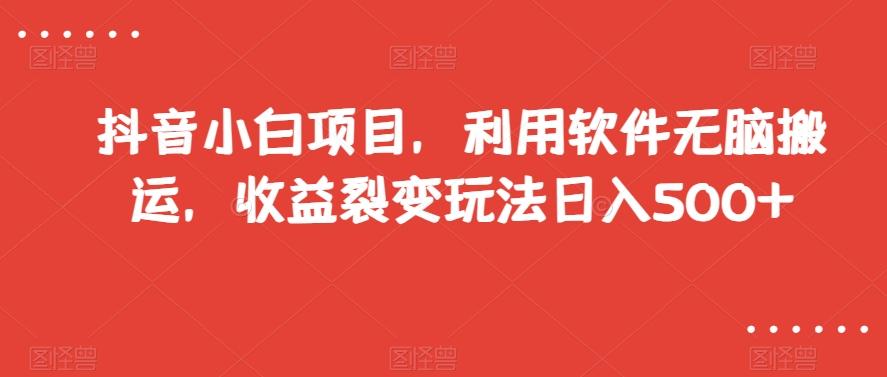 抖音小白项目，利用软件无脑搬运，收益裂变玩法日入500+【揭秘】-搞钱日记