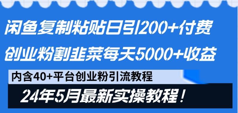 闲鱼复制粘贴日引200+付费创业粉，24年5月最新方法！割韭菜日稳定5000+收益-搞钱日记