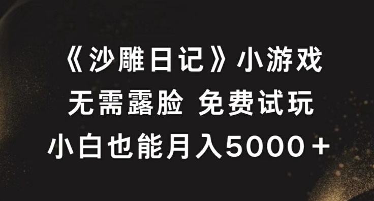 《沙雕日记》小游戏,无需露脸免费试玩,小白也能月入5000+【揭秘】