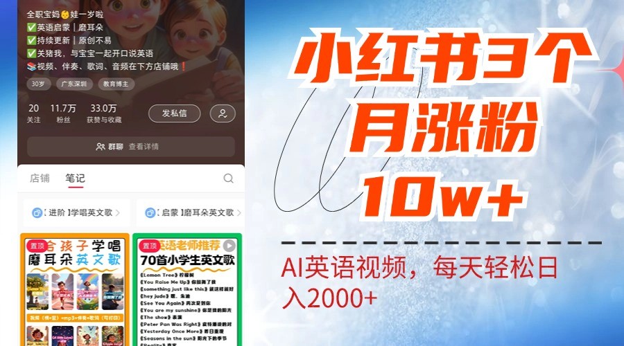 小红书三个月涨粉10W，AI英语视频0成本制作，每天轻松日入2000+-搞钱日记