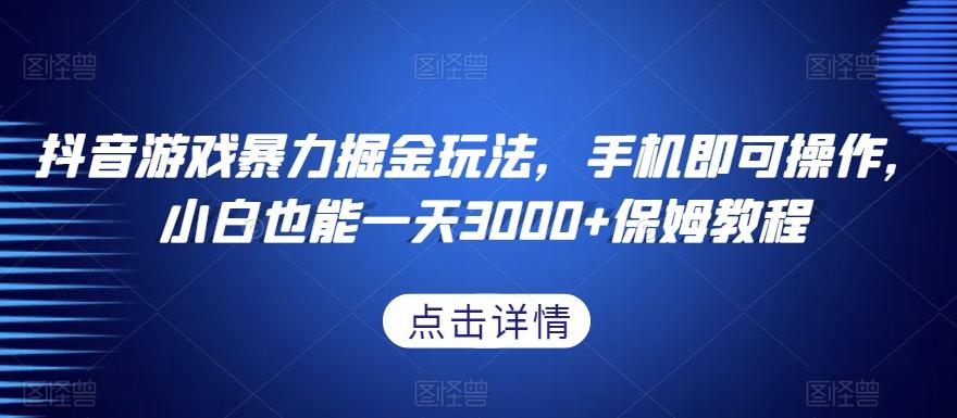 抖音游戏暴力掘金玩法，手机即可操作，小白也能一天3000+保姆教程【揭秘】-搞钱日记