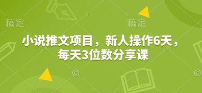小说推文项目，新人操作6天，每天3位数分享课-搞钱日记