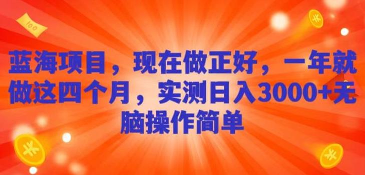 蓝海项目，现在做正好，一年就做这4个月，实测日入3000+，无脑简单操作！-搞钱日记