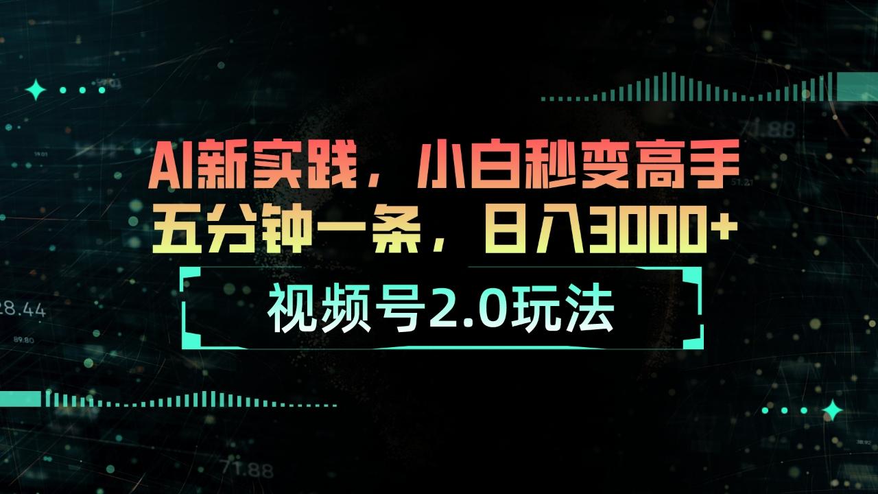 视频号2.0玩法 AI新实践，小白秒变高手五分钟一条，日入3000+-搞钱日记
