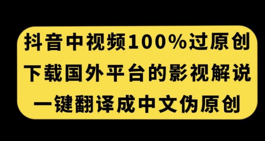 抖音中视频百分百过原创，下载国外平台的电影解说，一键翻译成中文获取收益-搞钱日记