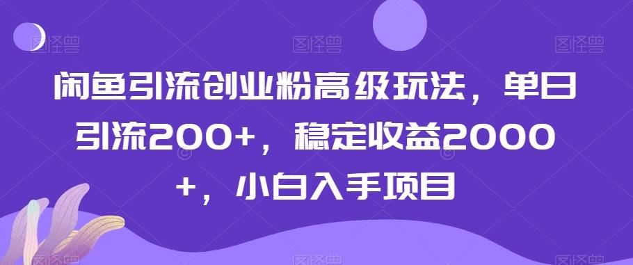 闲鱼引流创业粉高级玩法，单日引流200+，稳定收益2000+，小白入手项目-搞钱日记