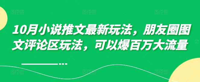 10月小说推文最新玩法，朋友圈图文评论区玩法，可以爆百万大流量 -搞钱日记
