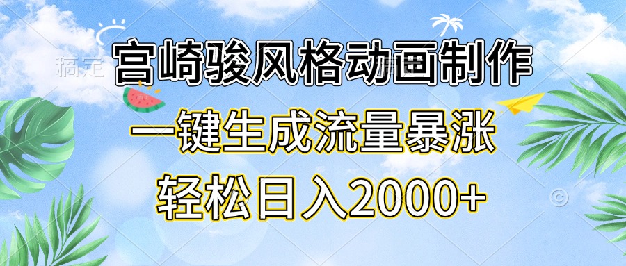 宫崎骏风格动画制作，一键生成流量暴涨，轻松日入2000+-搞钱日记