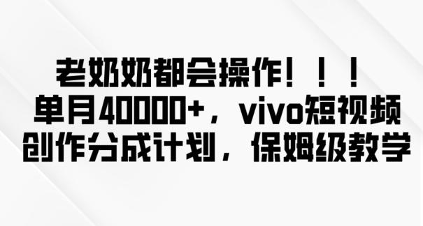 老奶奶都会操作，新平台无脑操作，单月40000+，vivo短视频创作分成计划【揭秘】-搞钱日记