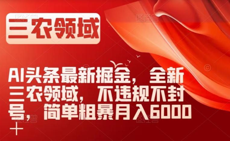 AI头条最新掘金，全新三农领域，不违规不封号，简单粗暴月入6000＋【揭秘】-搞钱日记