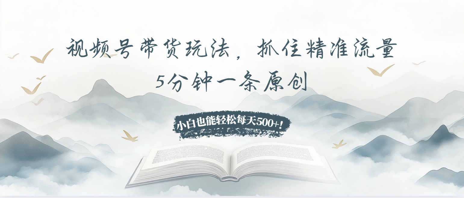 视频号带货玩法，抓住精准流量，5分钟一条原创，小白也能轻松每天500+！-搞钱日记
