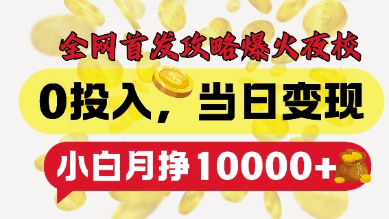 全网首发爆火夜校，0投入，当日变现，小白轻松月入1w+【揭秘】-搞钱日记