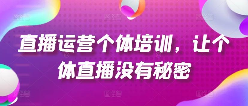直播运营个体培训，让个体直播没有秘密，起号、货源、单品打爆、投流等玩法-搞钱日记