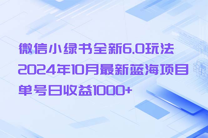 微信小绿书全新6.0玩法，2024年10月最新蓝海项目，单号日收益1000+-搞钱日记