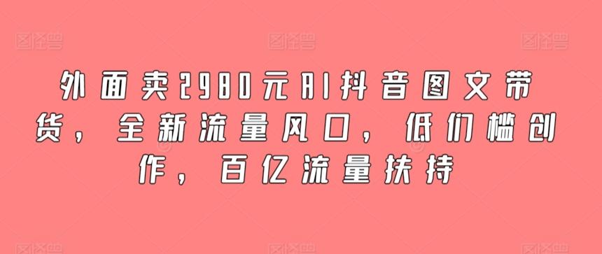 外面卖2980元AI抖音图文带货，全新流量风口，低们槛创作，百亿流量扶持-搞钱日记
