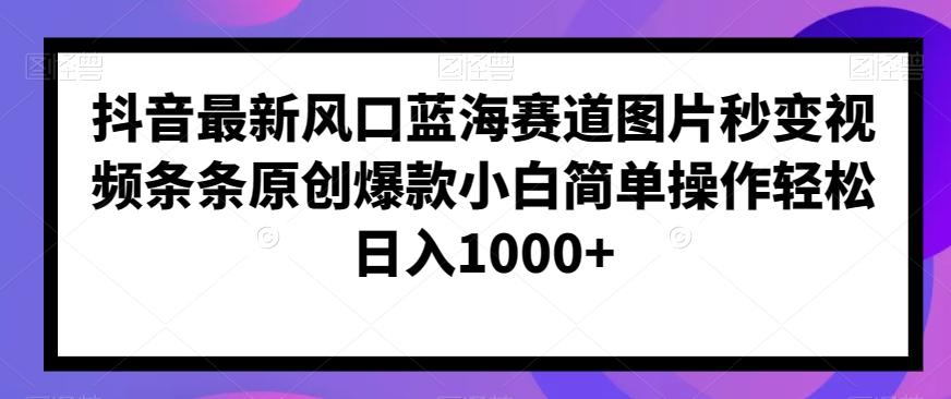 抖音最新风口蓝海赛道图片秒变视频条条原创爆款小白简单操作轻松日入1000+-搞钱日记