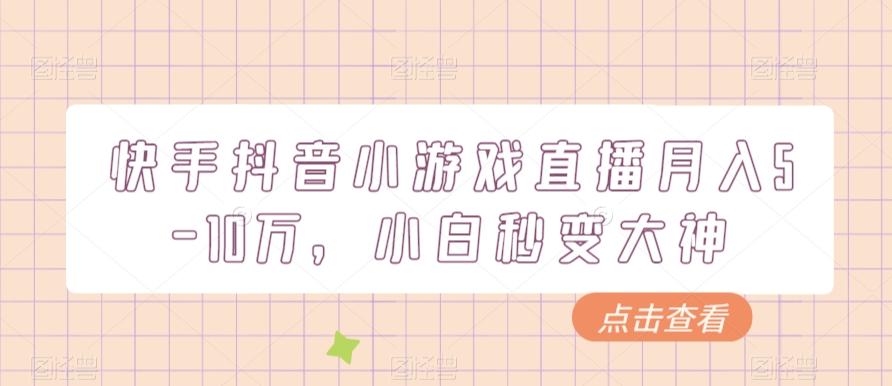 快手抖音小游戏直播月入5-10万，小白秒变大神-搞钱日记