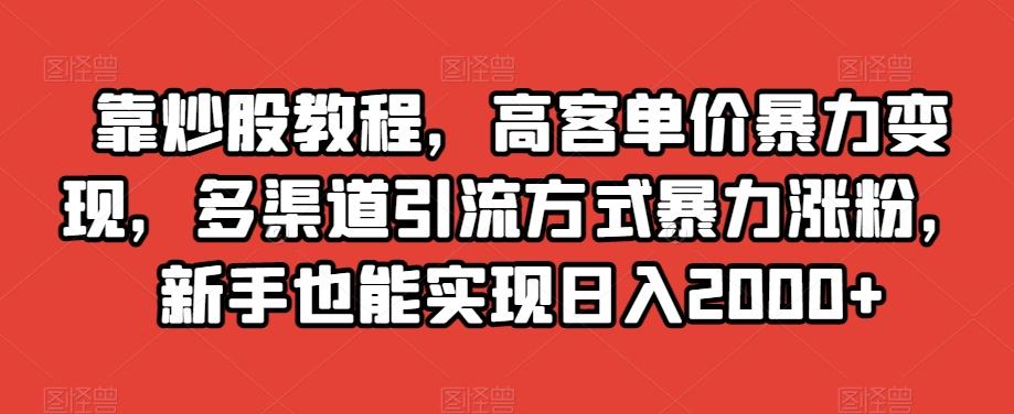 靠炒股教程，高客单价暴力变现，多渠道引流方式暴力涨粉，新手也能实现日入2000+【揭秘】-搞钱日记