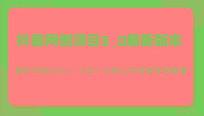 抖音网创项目3.0最新版本，每天引流300+，小白一小时上手没有任何难度-搞钱日记