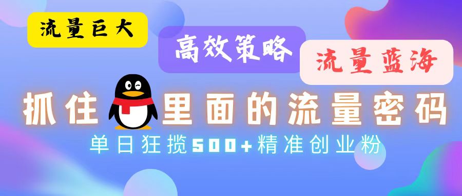 流量蓝海，抓住QQ里面的流量密码！高效策略，单日狂揽500+精准创业粉-搞钱日记