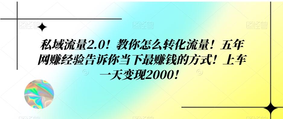 私域流量2.0！教你怎么转化流量！五年网赚经验告诉你当下最赚钱的方式！上车一天变现2000！-搞钱日记
