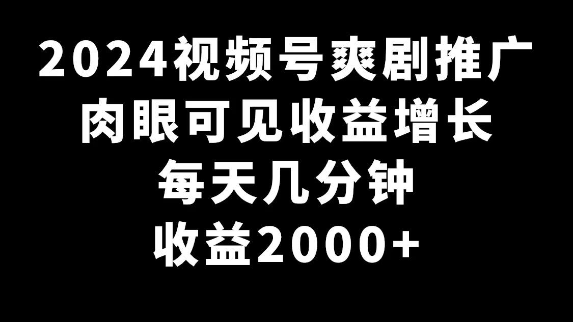 2024视频号爽剧推广，肉眼可见的收益增长，每天几分钟收益2000+-搞钱日记