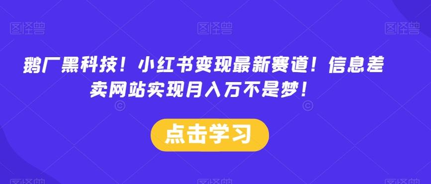 鹅厂黑科技！小红书变现最新赛道！信息差卖网站实现月入万不是梦！-搞钱日记